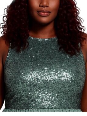City Chic Be Dazzle Sequin Crop Top in Topaz Green - Plus Size 20 NWT